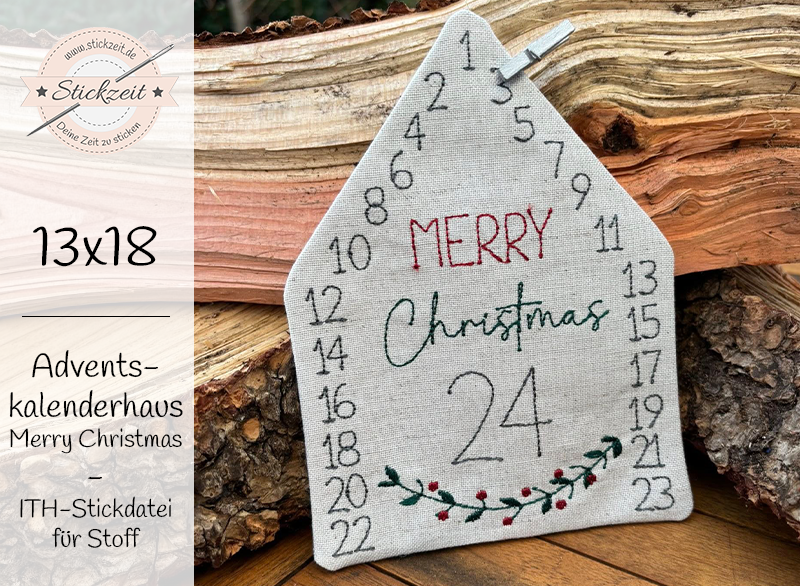 Adventskalenderhaus aus Stoff Merry Christmas - ITH-Stickdatei